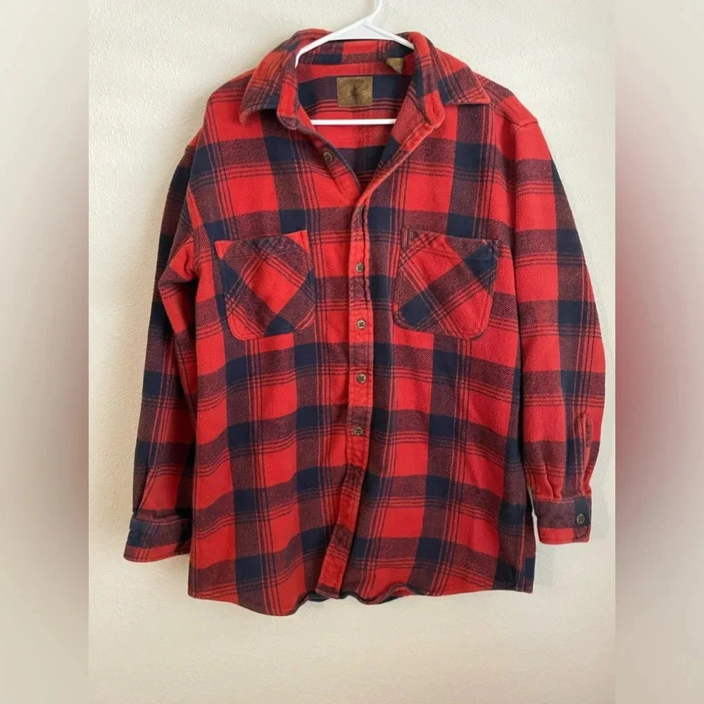 St. John’s Bay vintage men’s red and blue button down long sleeve flannel size L - Picture 3 of 8